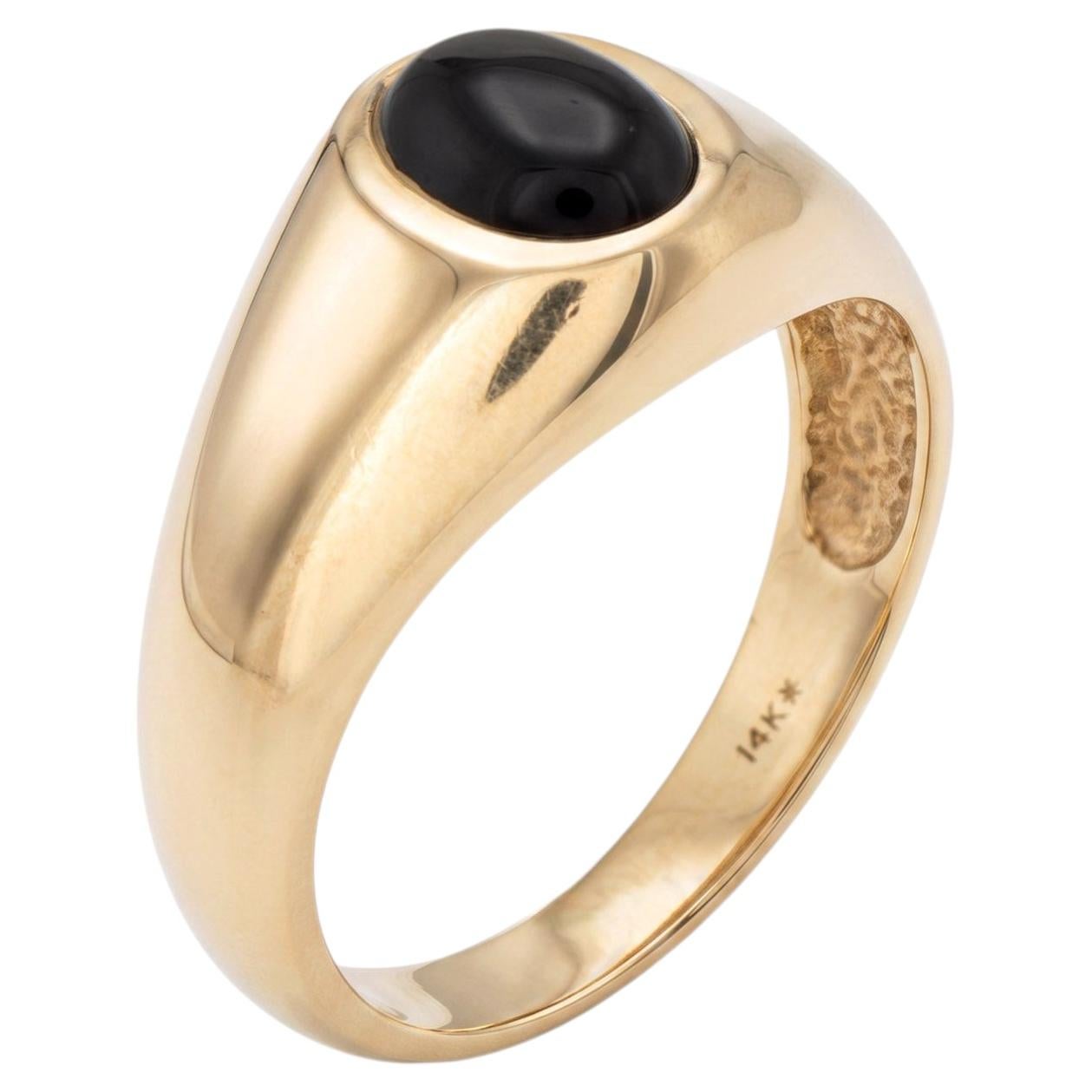 Vintage-Ring mit schwarzem Onyx-Cabochon, Größe 8,5, 14-karätiges Gelbgold, Siegelring, edler Schmuck
