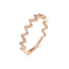 Diamond Zig Zag Ring Sz 7 Chevron Band 14k Rose Gold Fine Estate Jewelry