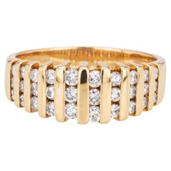 Vintage Diamond Ring Sz 4.75 Ribbed Wide Band 14k Yellow Gold Fine Jewelry
