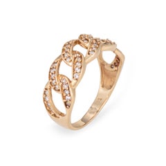 Vintage Diamond Curb Link Ring Sz 7 Yellow Gold Pavé Chain Link Statement Band