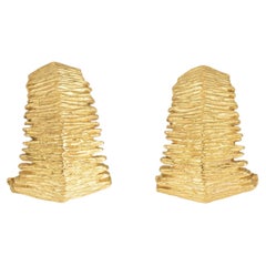 Boucles d'oreilles Cartier vintage des années 70, en or jaune 18 carats, texturées, à clip, de style sculptural