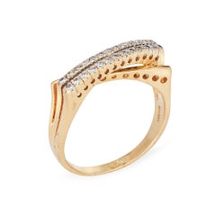 90s Vintage Diamond Crossover Ring Sz 9 14k Yellow Gold Double Row Bypass Band