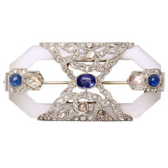 Rock Crystal Sapphire Rose Diamond Platinum Brooch 1