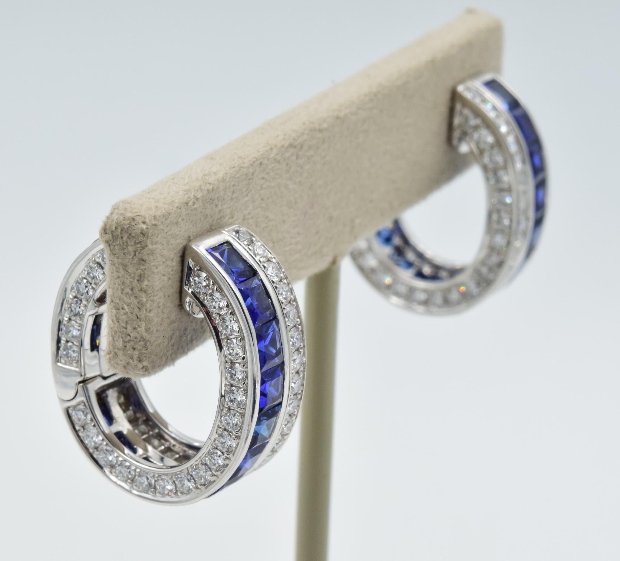 Princess Cut Robert Procop Dark Blue Sapphire Masterpiece Clutch Earrings in Platinum