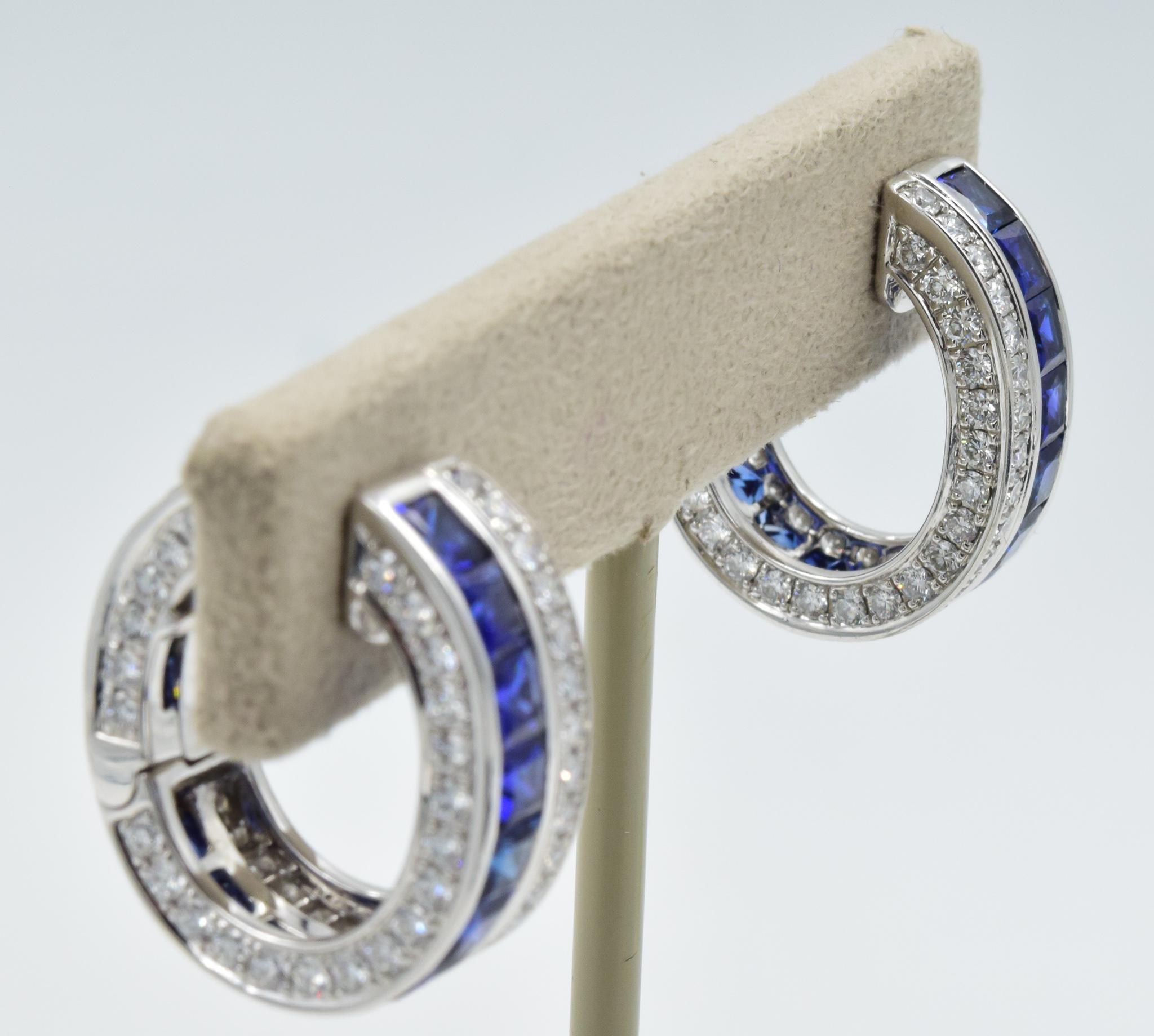 Robert Procop Dark Blue Sapphire Masterpiece Clutch Earrings in Platinum In New Condition In Carmel, IN