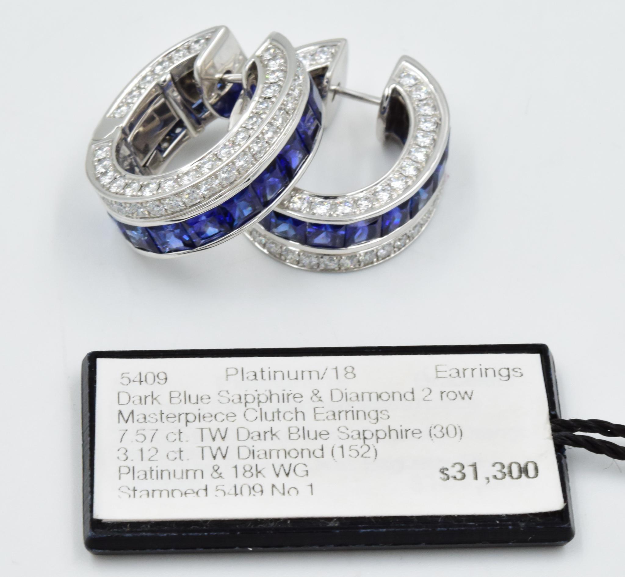 Robert Procop Dark Blue Sapphire Masterpiece Clutch Earrings in Platinum 6