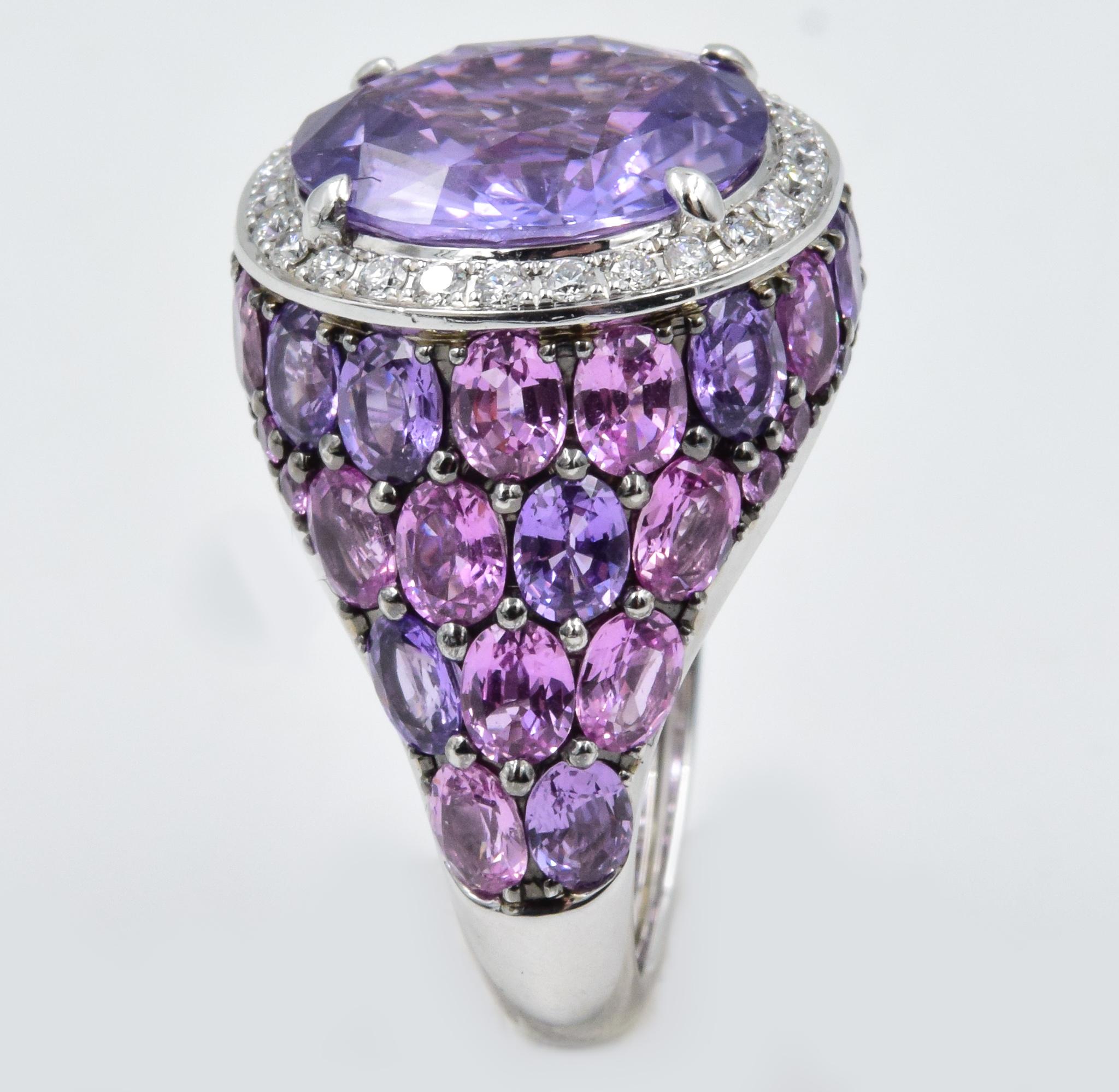 Women's or Men's Robert Procop American Glamour Purple and Pink Sapphire Ring in 18 Karat