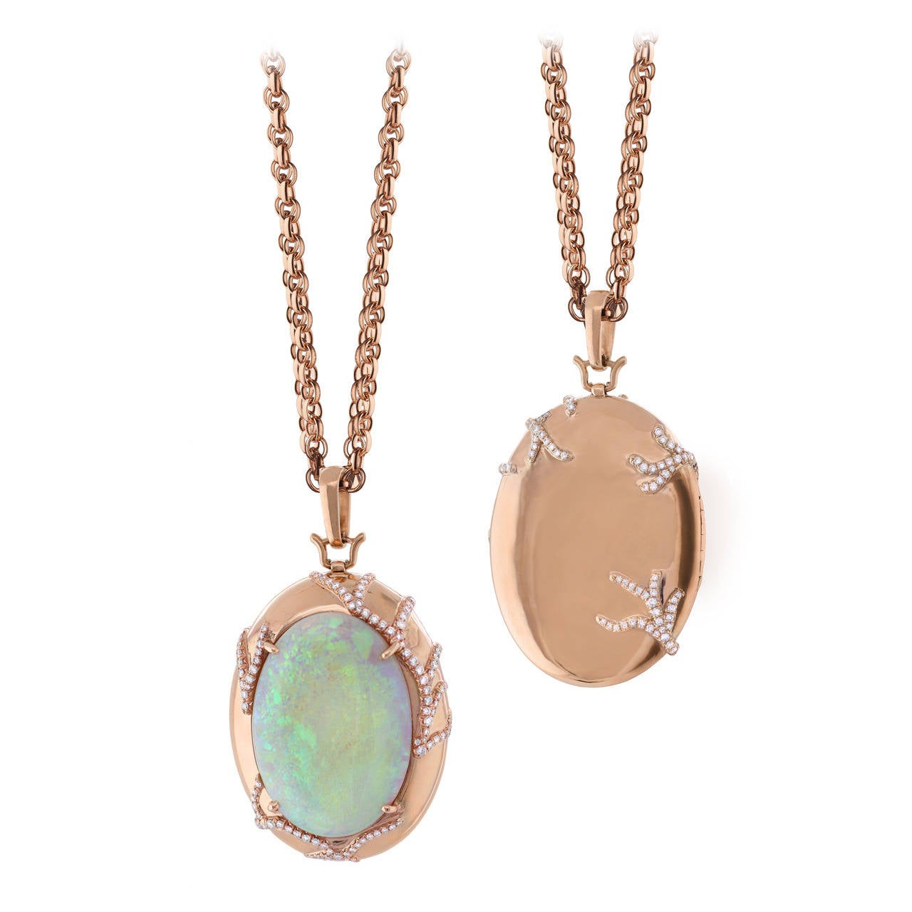 An Opal, Diamond and Rose Gold Locket by Monica Rich Kosann For Sale