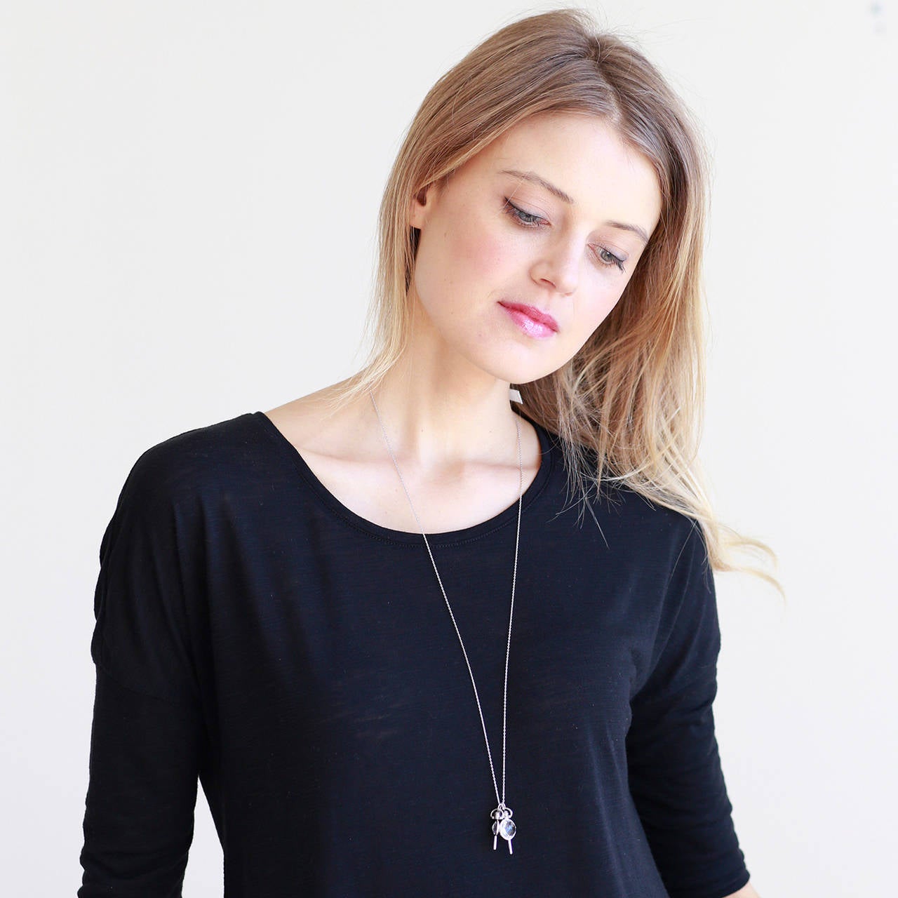 A Gold and Rock Crystal Pocket Watch Key Necklace by Monica Rich Kosann