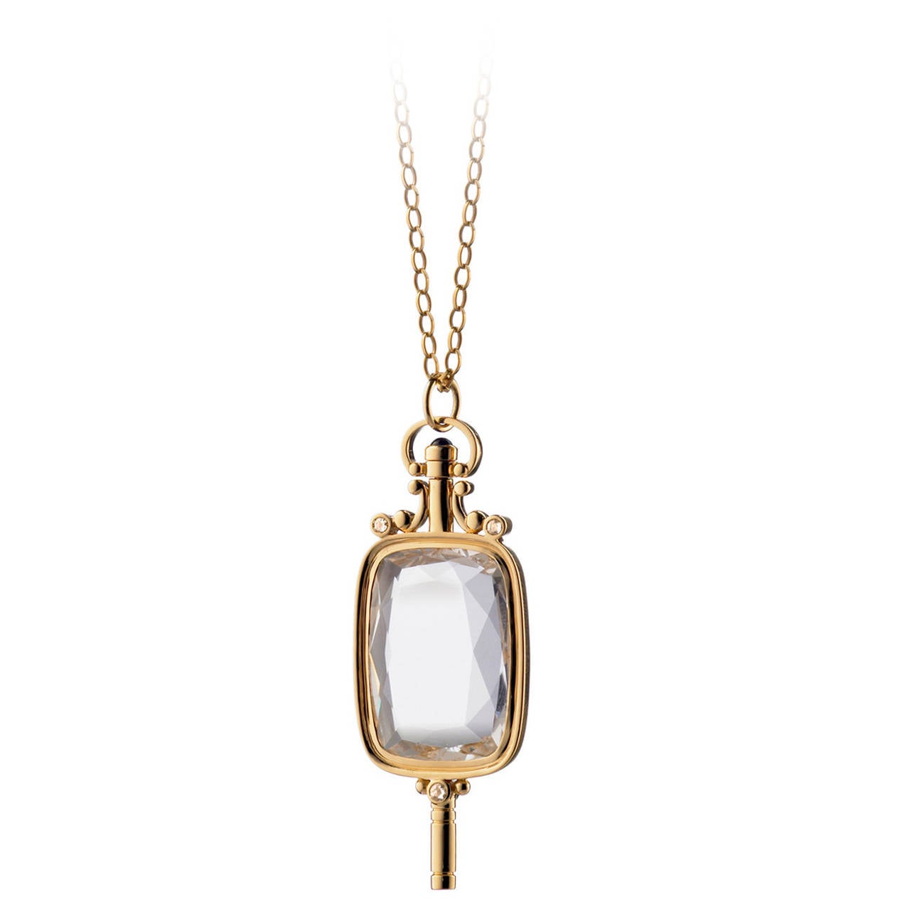 A Gold and Rock Crystal Pocket Watch Key Necklace by Monica Rich Kosann For Sale