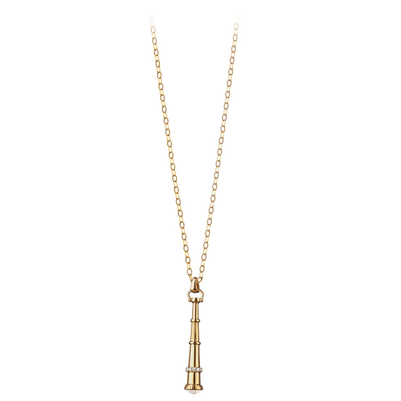 A Diamond, Rock Crystal and Gold Telescope Charm Necklace by Monica Rich Kosann For Sale