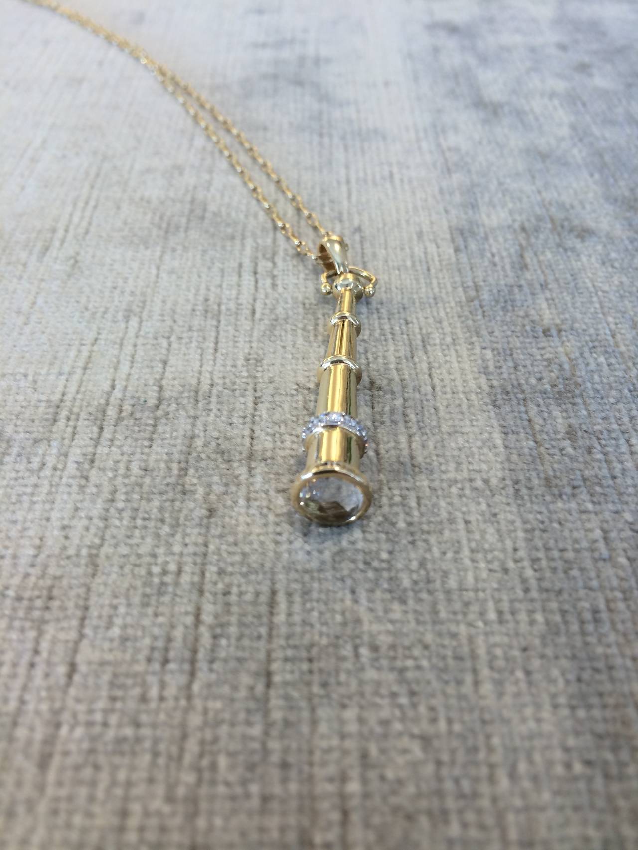 Women's A Diamond, Rock Crystal and Gold Telescope Charm Necklace by Monica Rich Kosann For Sale