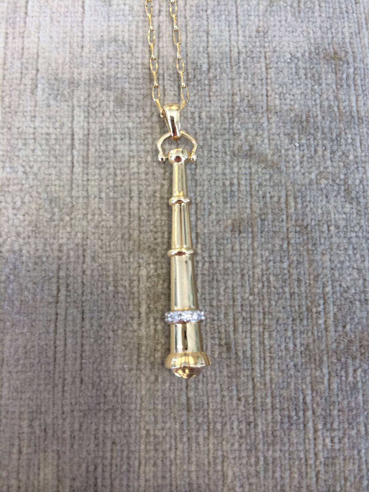 A Diamond, Rock Crystal and Gold Telescope Charm Necklace by Monica Rich Kosann In New Condition For Sale In New York, NY