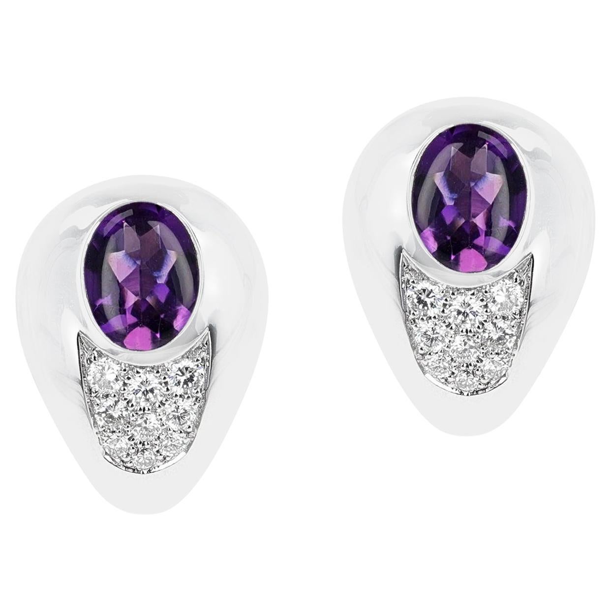 Mauboussin 2.20 ct. Amethyst and 0.42 ct. Diamond Earrings, 18K Gold For Sale