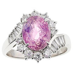 Vintage GIA Certified Unheated Ceylon Pink Sapphire and Diamond Ring, Platinum