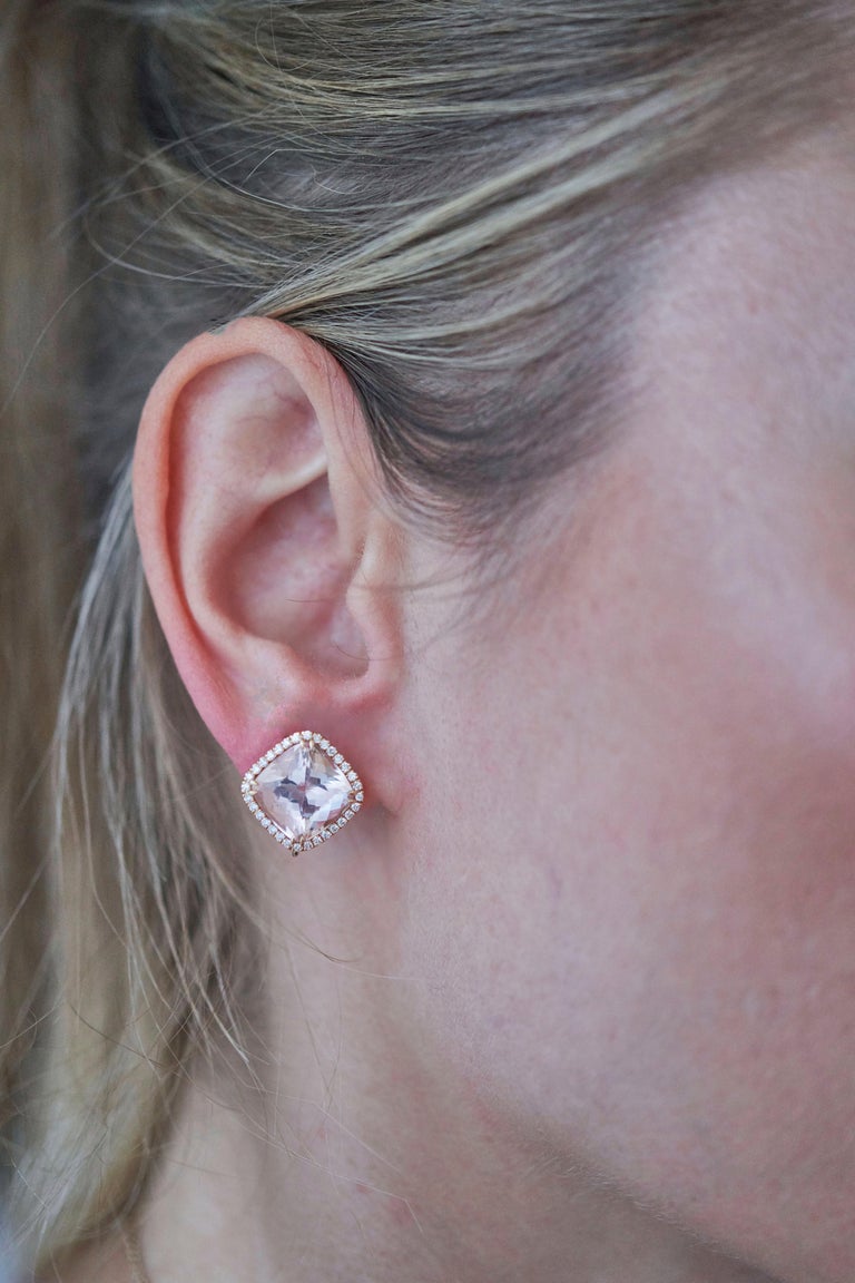 18 Karat Rose Gold Morganites 6 0 Carat Diamond Entourag 35 Cushion Cut 18 Karat Rose Gold Morganites 6 0 Carat Diamond Entourag 35 Earrings For
