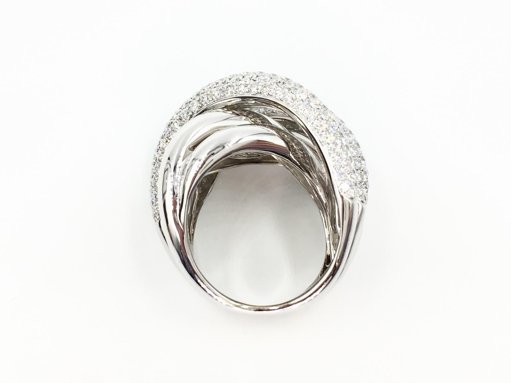Modern Bessa 18 Karat White Gold Multi-Row Diamond Ring