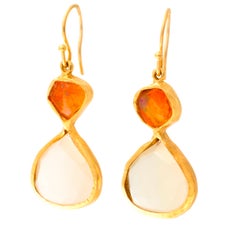 Fire Opal and Moonstone 18 Karat Earrings