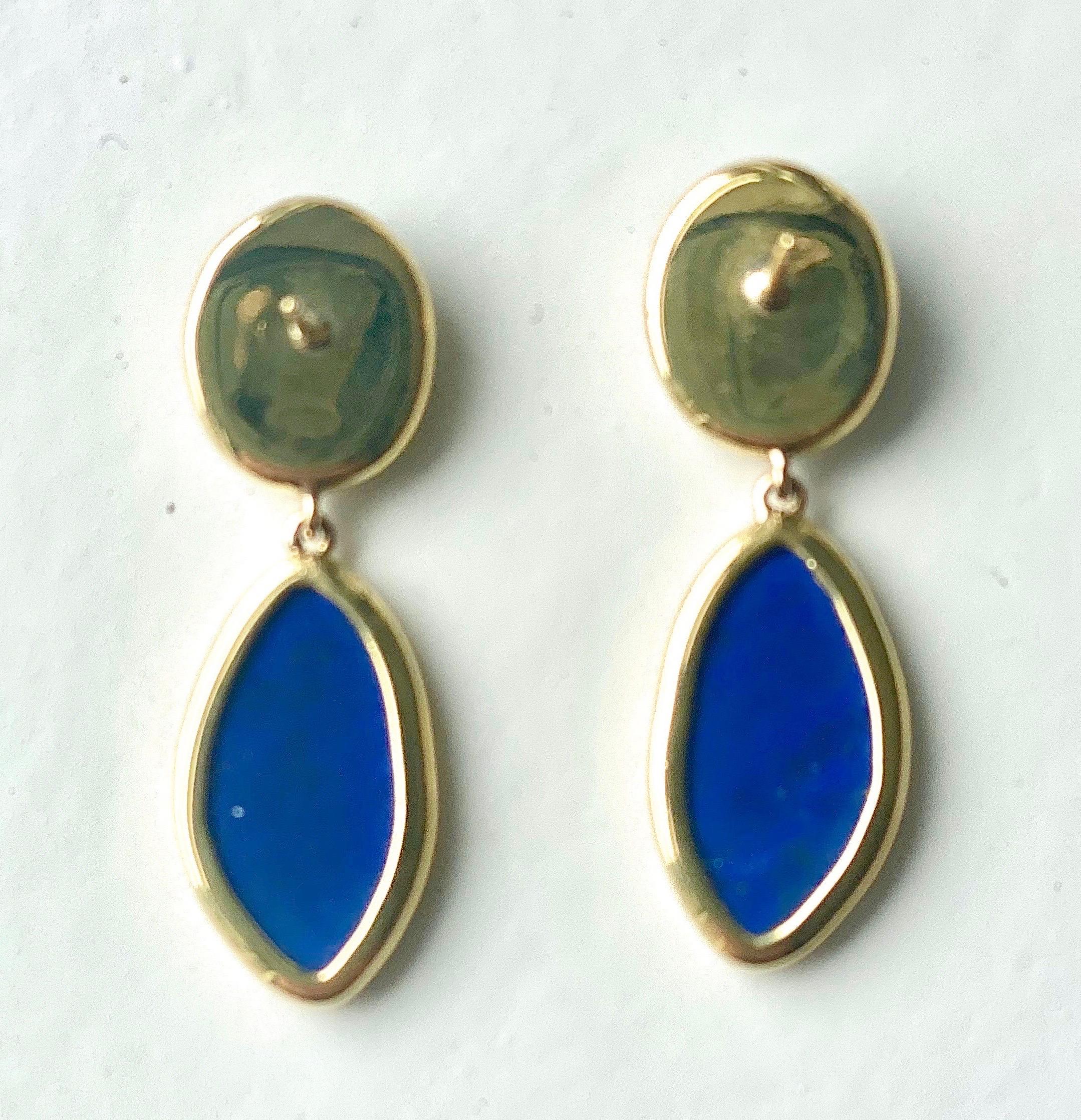 Turquoise and Lapis Earrings in 18 Karat Gold In New Condition In Boston, MA