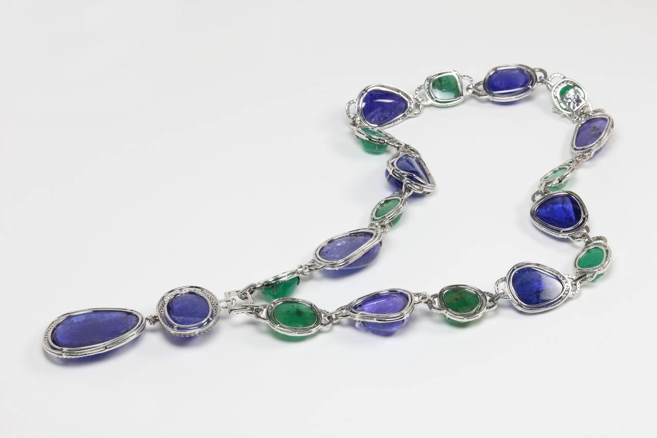 Tanzanite Emerald Diamond Gold Necklace
