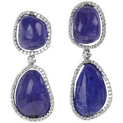 Double Tanzanite Diamond Gold Drop Earrings