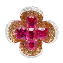 Unheated Burmese Ruby Diamond Gold Flower Ring