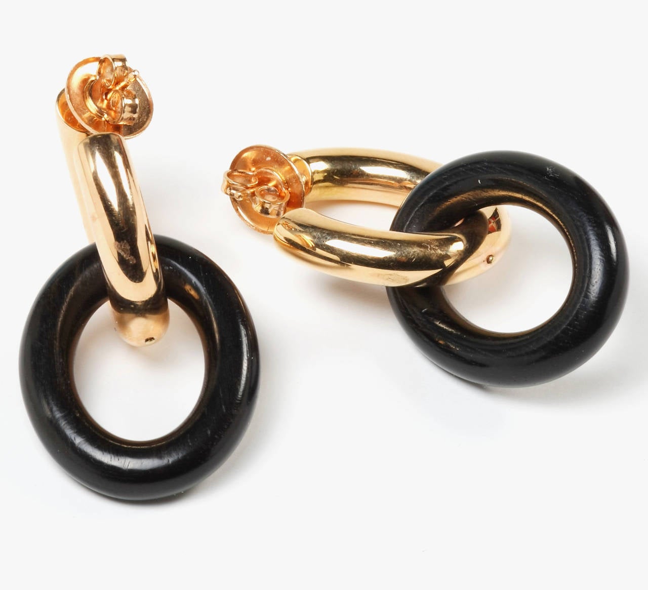 Ebony Wood Gold Link Earrings