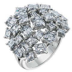 Asscher and Emerald-Cut Diamond Platinum Cluster Ring