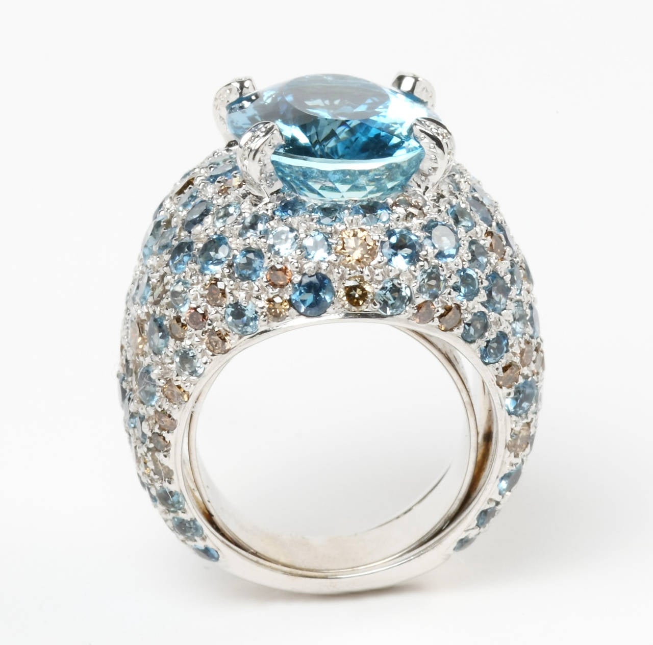Santa Maria Oval Aquamarine and Brown Diamond Ring