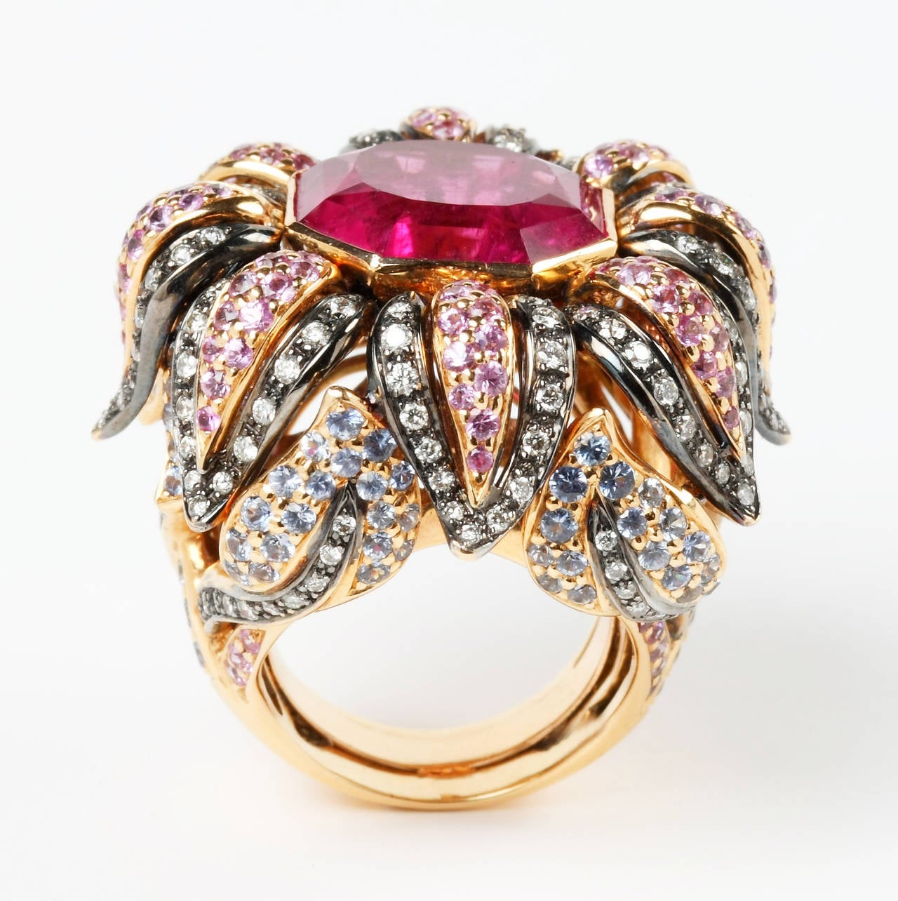 Bold Rubelite White Pink Sapphire Flower Ring