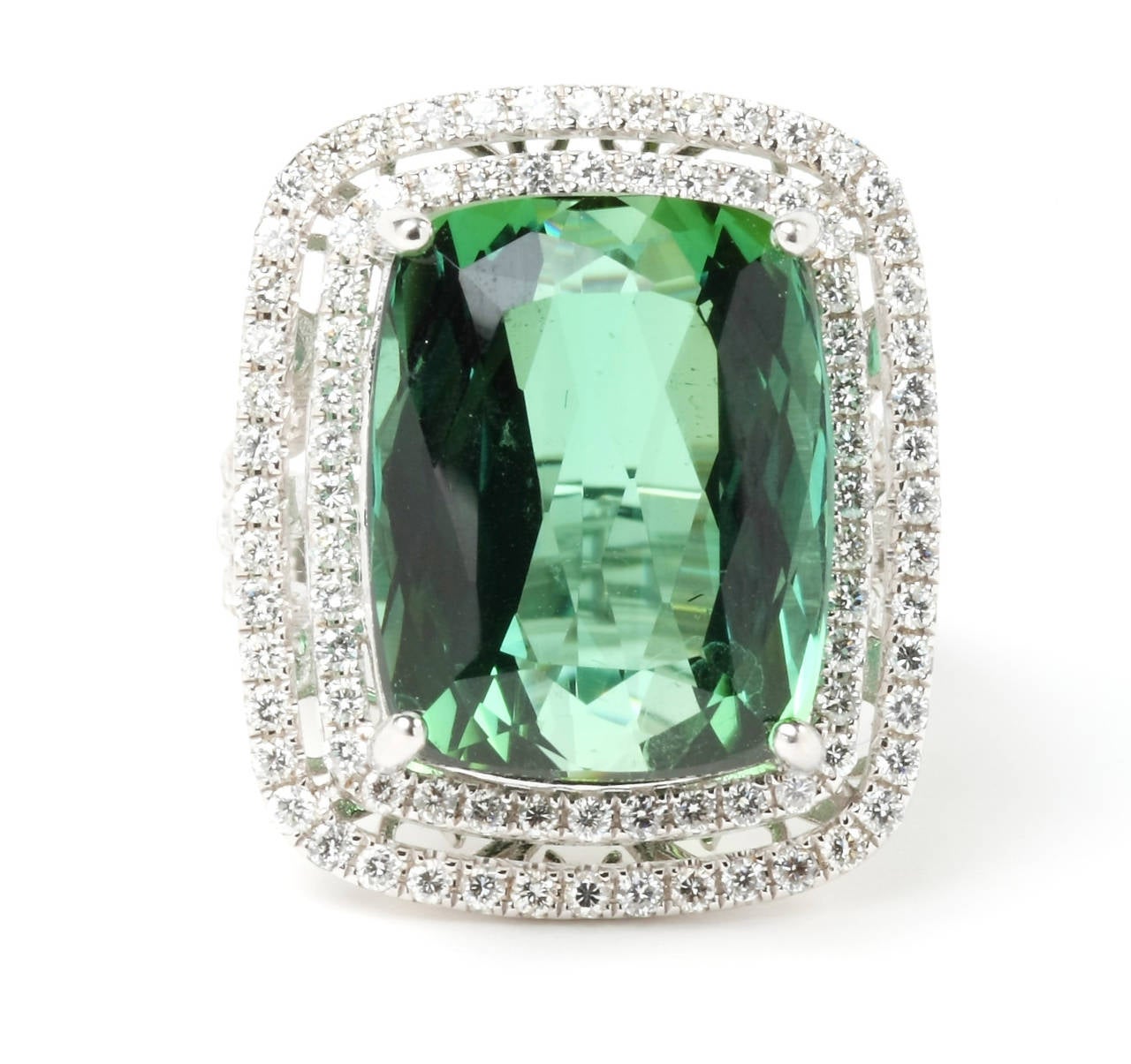 20.16 Carat Green Tourmaline Diamond Gold Bezel Ring