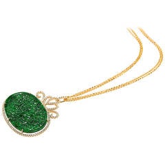 Certified Green Jade Gold Pendant Necklace