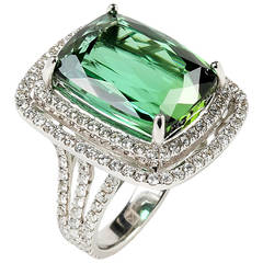 20.16 Carat Green Tourmaline Diamond Gold Bezel Ring