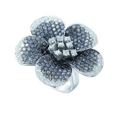 Alluring Three Color Diamond Gold Floral Ring