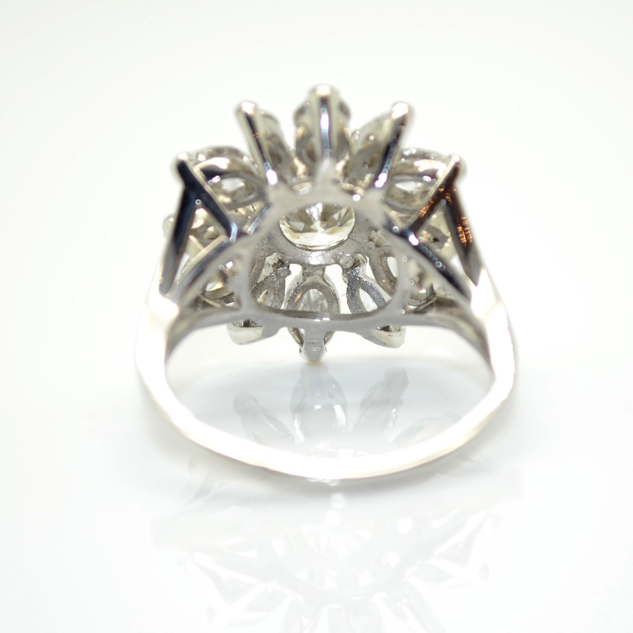 Old European Cut 1.50 Carat Diamonds 18 Karat White Gold Engagement Ring For Sale