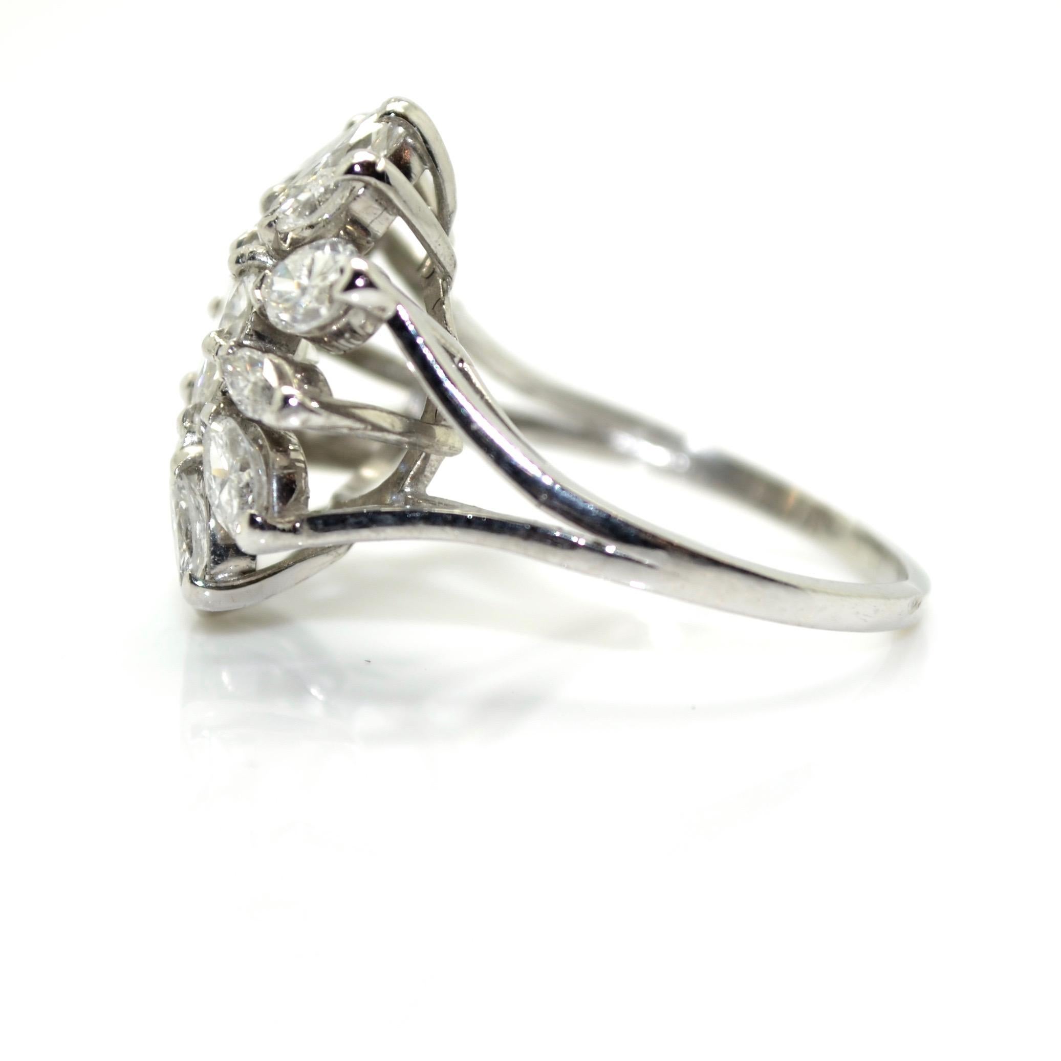 Retro 1.50 Carat Diamonds 18 Karat White Gold Engagement Ring For Sale