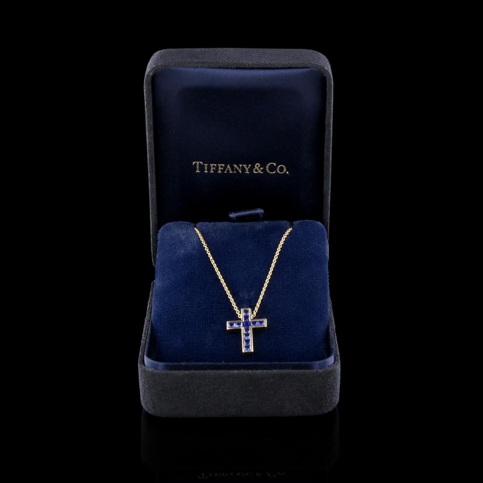 Women's Tiffany & Co. 18 Karat Yellow Gold Sapphire Cross