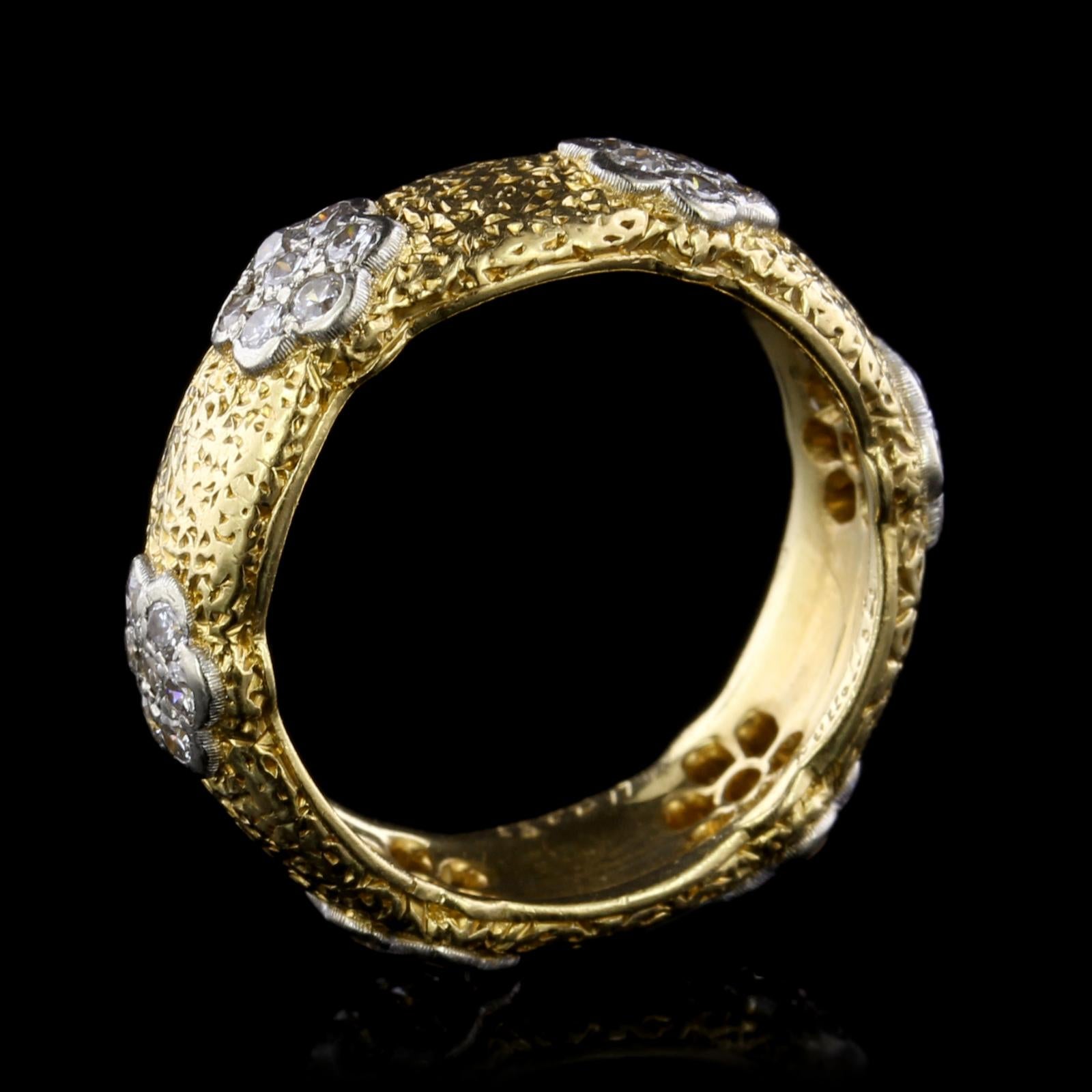 Buccellati 18K Yellow Gold Diamond Band Ring. The band is set with 42 full cut
diamonds, approx. total wt. .75cts., width 6.25mm., size 5.