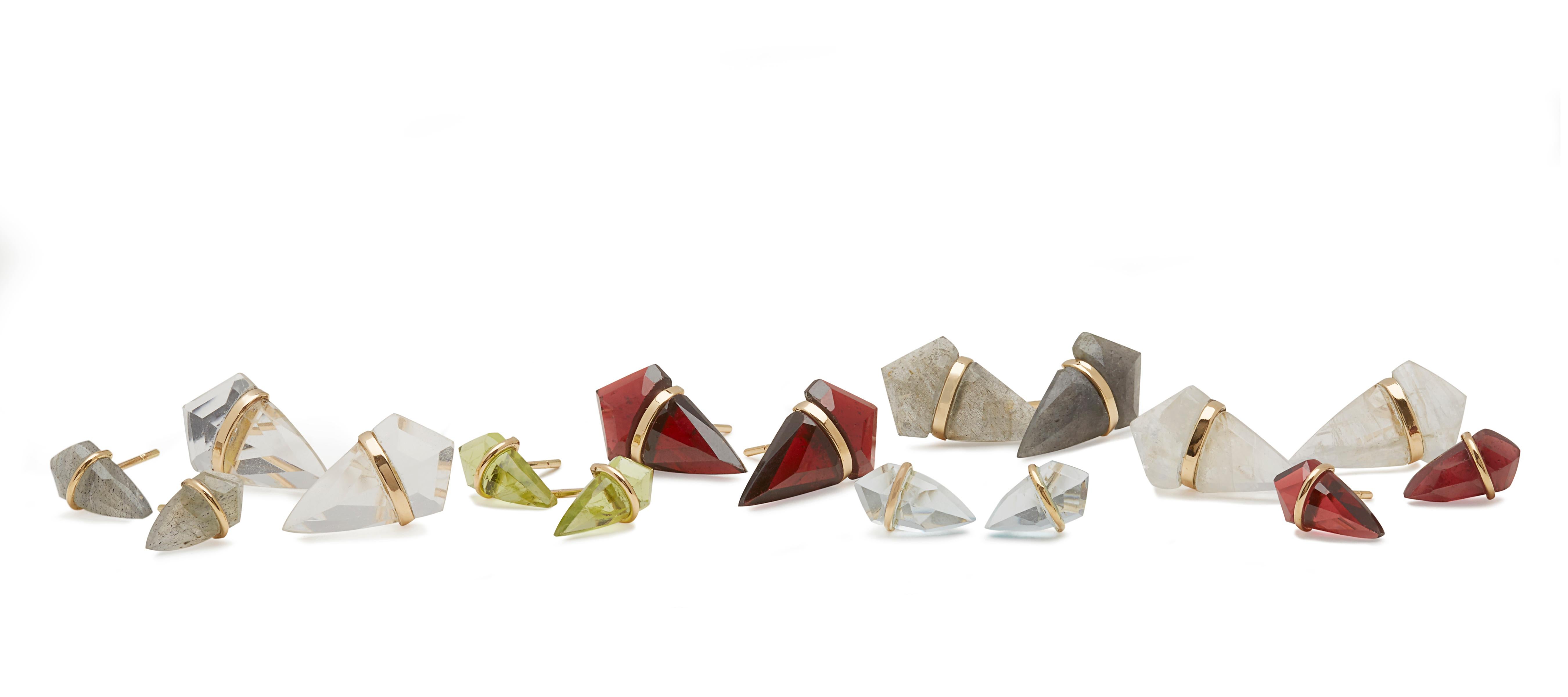 Artisan 18 Karat Gold Moonstone Stud Earrings For Sale
