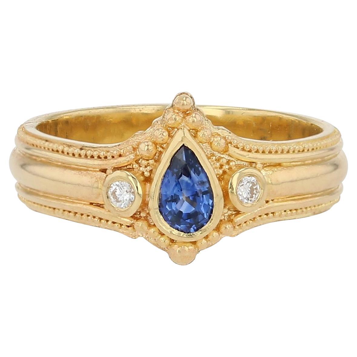 Kent Raible 18 Karat Gold Ceylon Saphir und Diamant Ring mit Granulation