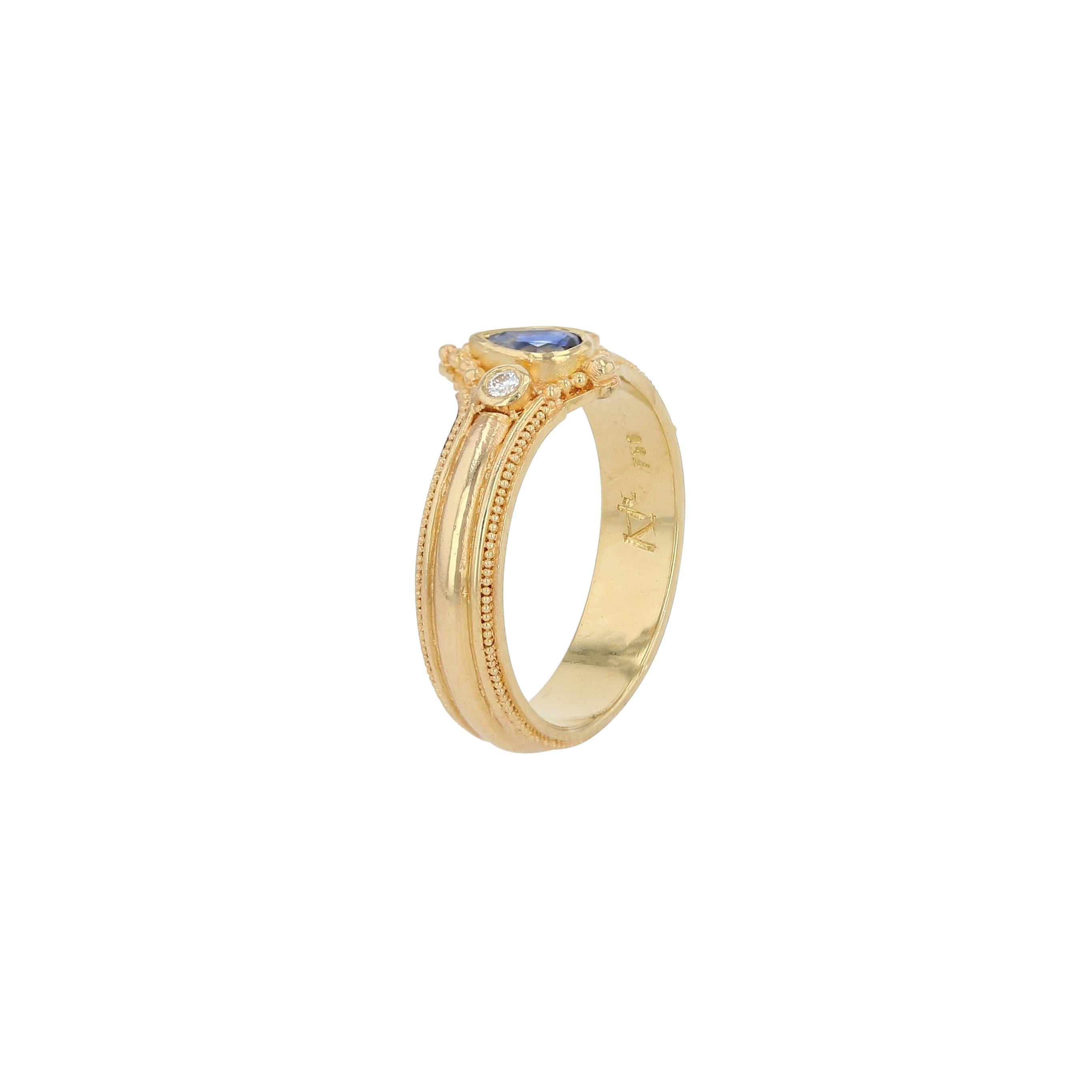 Kent Raible 18 Karat Gold Ceylon Saphir und Diamant Ring mit Granulation (Kunsthandwerker*in) im Angebot
