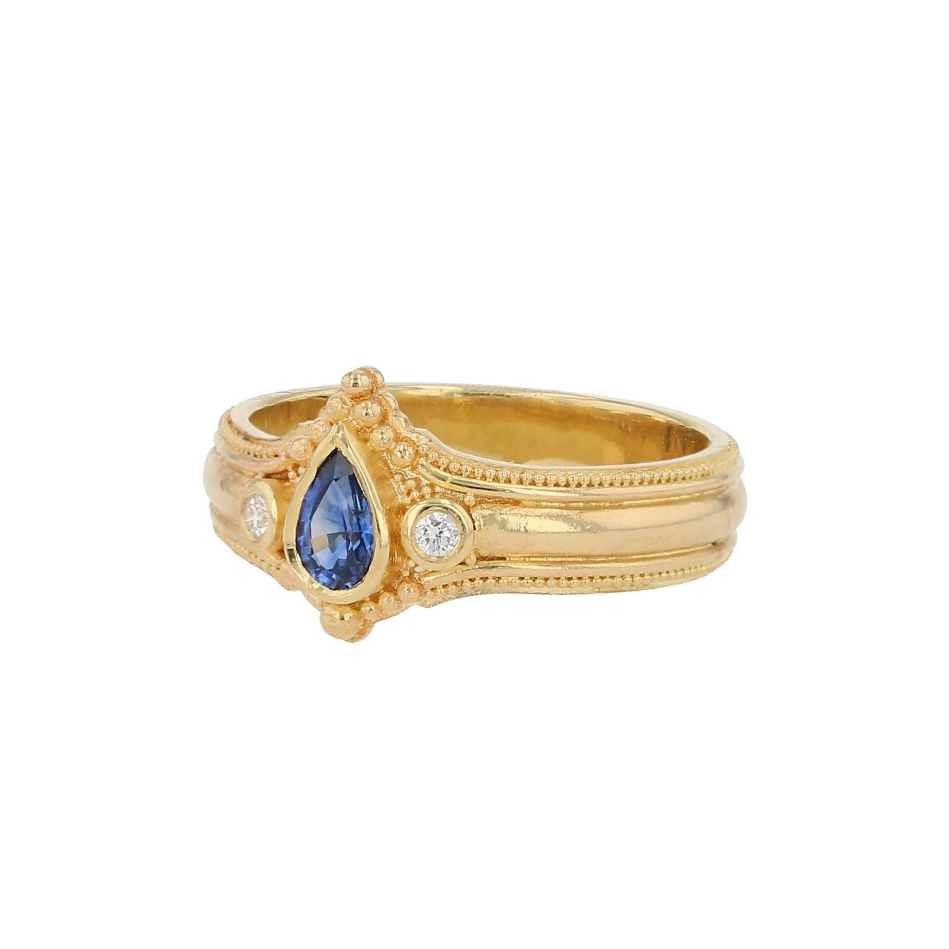 Kent Raible 18 Karat Gold Ceylon Saphir und Diamant Ring mit Granulation im Angebot 1