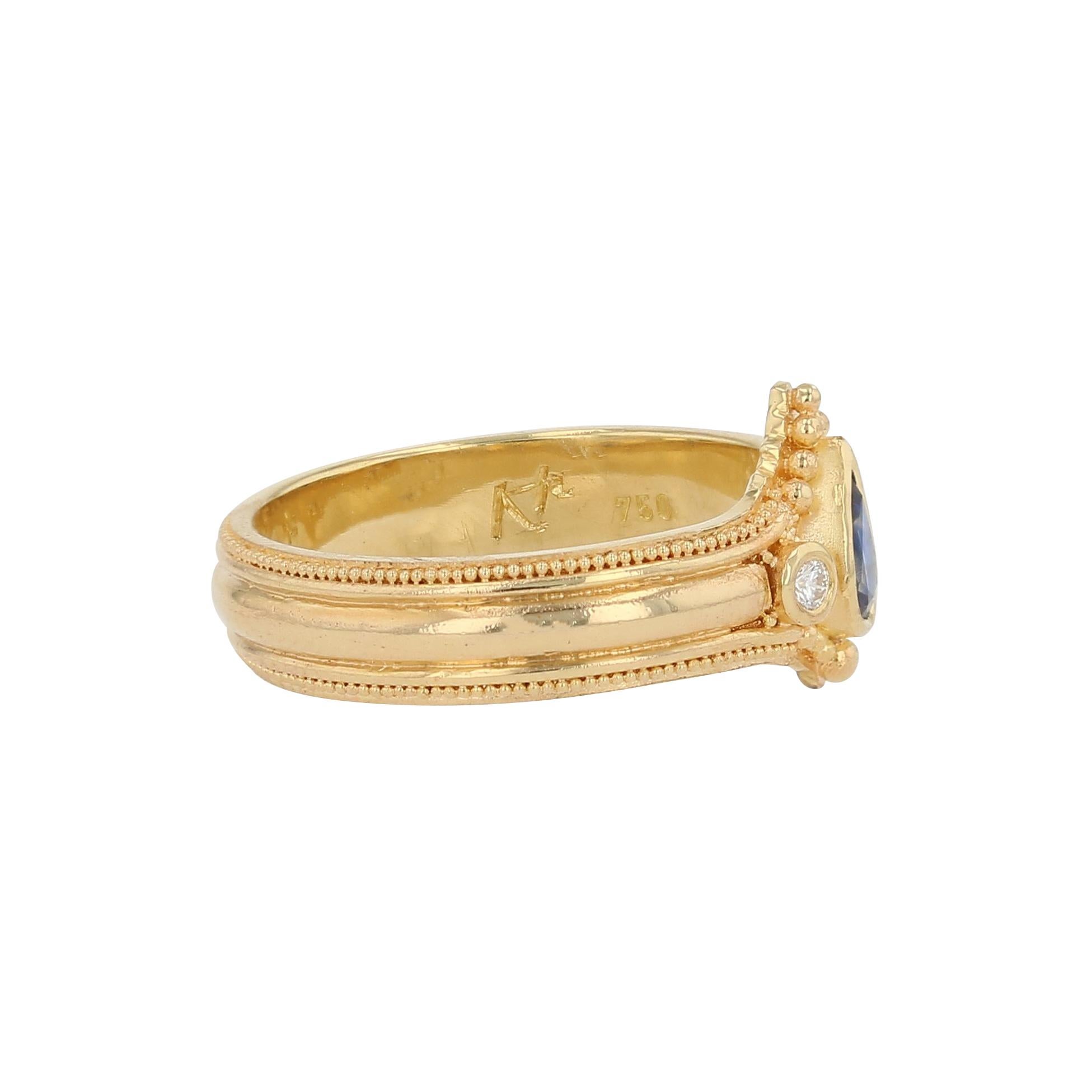 Kent Raible 18 Karat Gold Ceylon Saphir und Diamant Ring mit Granulation im Zustand „Neu“ im Angebot in Mossrock, WA