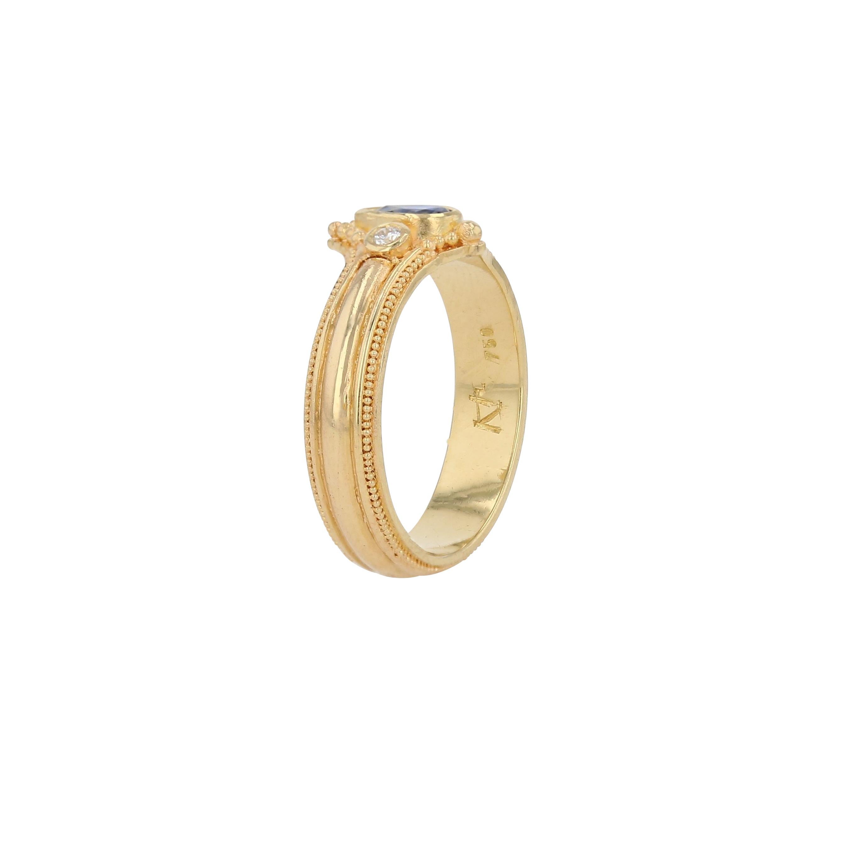 Kent Raible 18 Karat Gold Ceylon Saphir und Diamant Ring mit Granulation (Gemischter Schliff) im Angebot