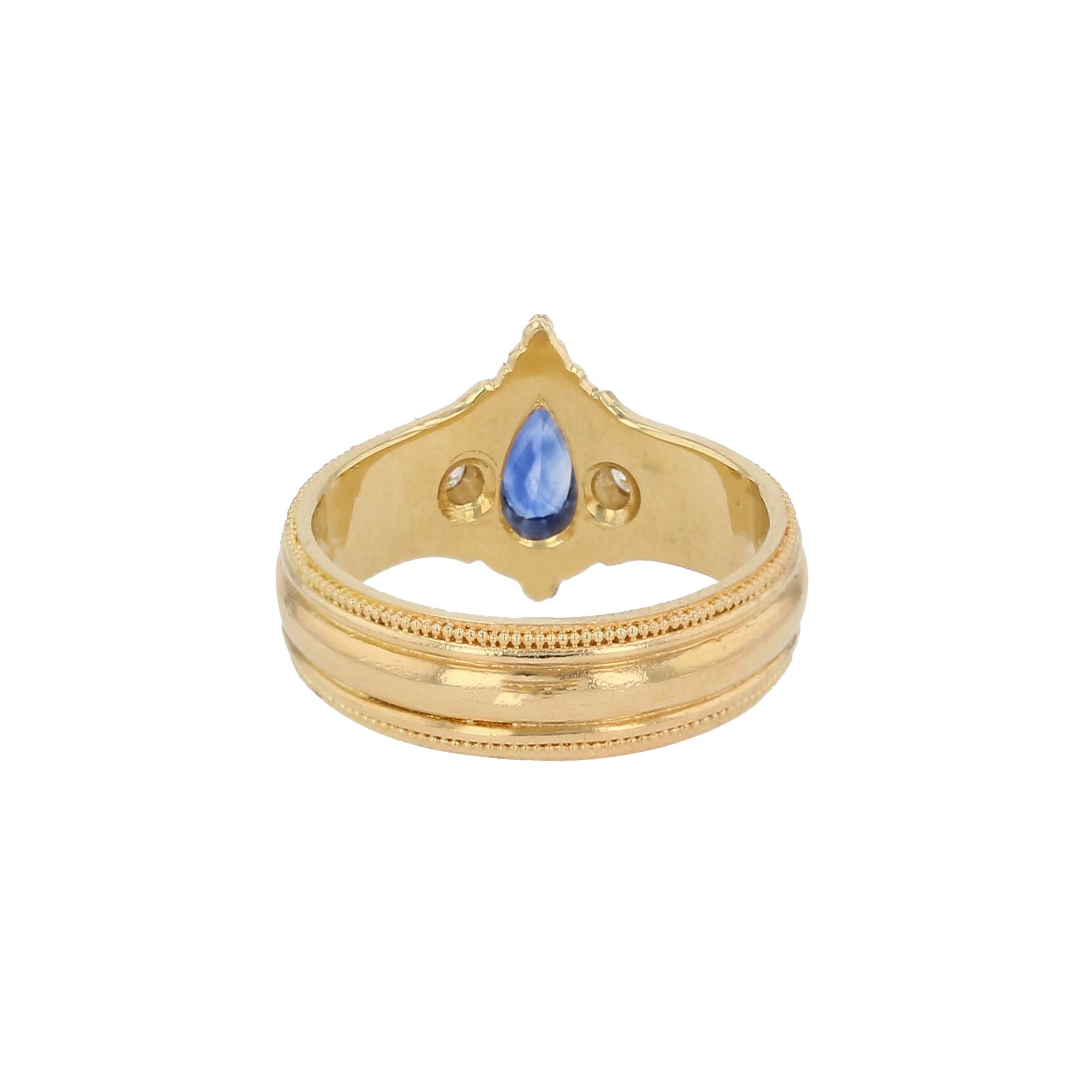 Kent Raible 18 Karat Gold Ceylon Saphir und Diamant Ring mit Granulation für Damen oder Herren im Angebot