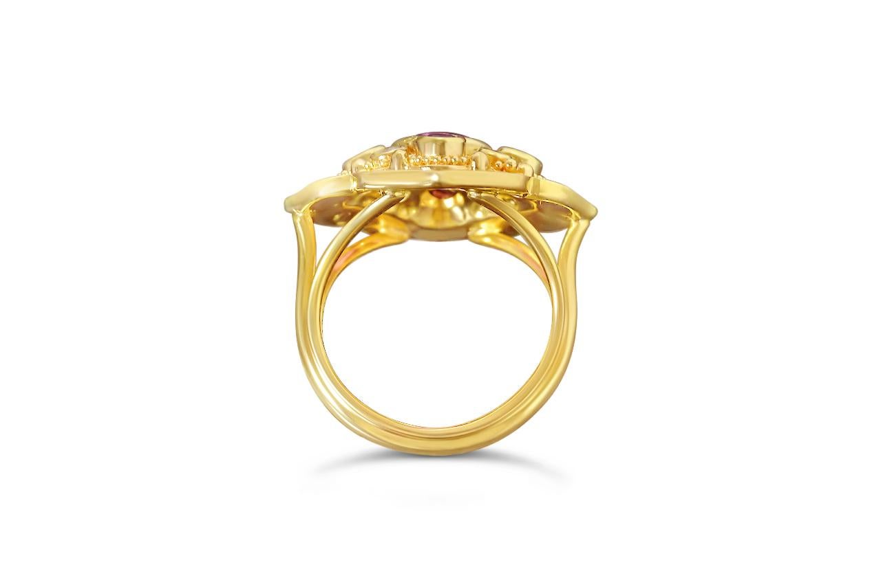 Artisan Kent Raible Flower Cocktail Ring, 18karat Gold Granulation, Sapphire, Diamond For Sale
