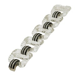 Retro Seaman Schepps Wide Rock Crystal Onyx Diamond Link Bracelet