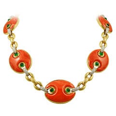 David Webb Coral Emerald Diamond Necklace 4