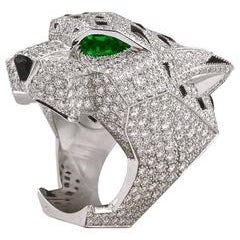 Cartier Emerald Diamond Gold Panther Ring 10