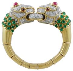 David Webb Diamond Emerald Ruby Lion Bracelet 5